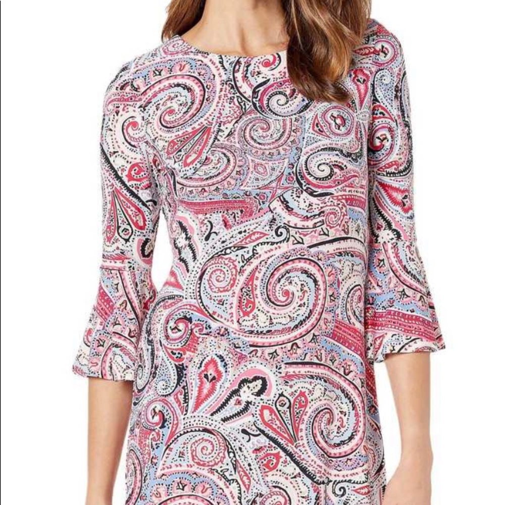 Tommy Hilfiger Raspberry Multi Paisley Bell Sleeve Dress Size 6